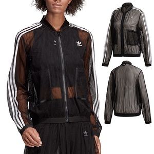Adidas Tulle Black 3-stripe womens jacket large (mesh)